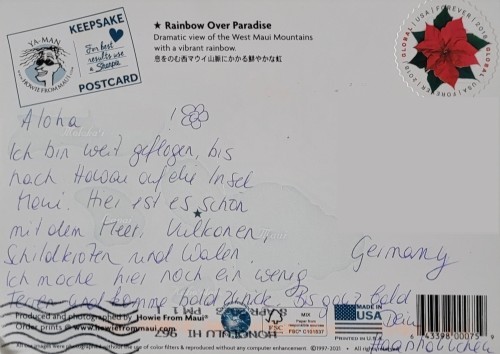 Handgeschriebene Postkarte aus Hawaii