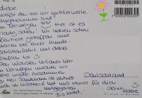 Handgeschriebene Postkarte aus Norwegen